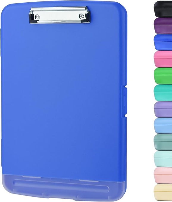 ZCZN Clipboard A4 with Lid Writing Board with Storage Plastic Writing Board for School, Industry and Office, Blue