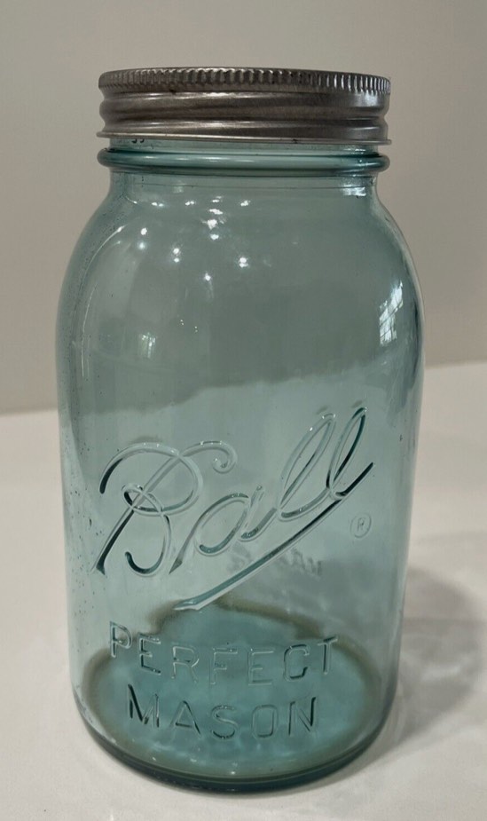 Ball JAR Perfect MASON Aqua Blue Made in USA With Lid