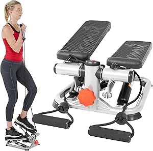 Sunny Health & Fitness Total Body 2-in-1 Stepper Machine, Total Body Workout, Adjustable Hydraulic, Resistance Bands, Non-Slip Pedals