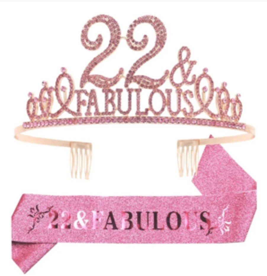EBE EmmasbyEmma 22nd Birthday Set: Glitter Sash & Pink Rhinestone Tiara for Women