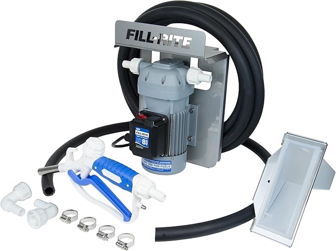 Fill Rite DF120CMN520 Stainless Steel 120V 8GPM DEF Transfer Pump with Discharge Hose, Suction Hose, Manual Nozzle, & Tote Bracket