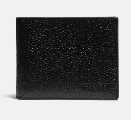 COACH, Slim Billfold Wallet With Signature Canvas Detail, Black 