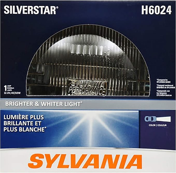 SYLVANIA - H6024 SilverStar Sealed Beam Headlight - High Performance Halogen Headlight Replacement (7 inch Round) PAR56, Brighter Whiter Light for Added Clarity Downroad and Sideroad (Contains 1 Bulb)