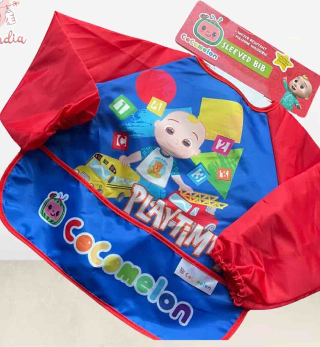 COCOMELON, SLEEVED BIB, RED/BLUE, One Size 