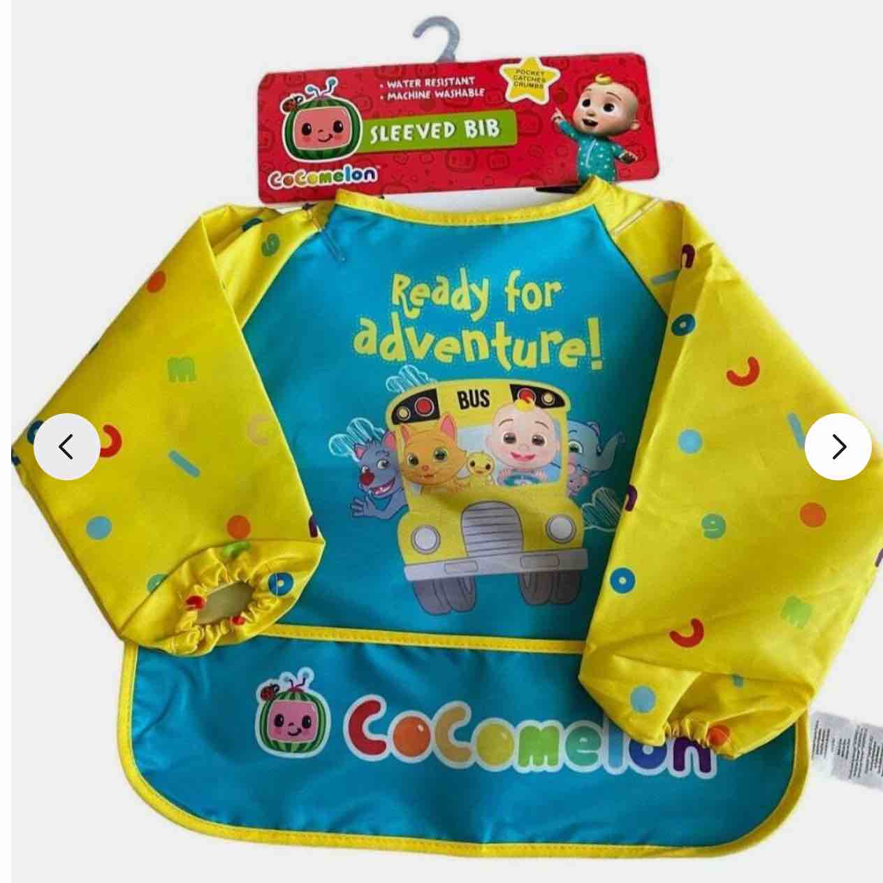 Cocomelon Sleeved Bib By Dream Gro, Pocket Catcher, Waterproof, Yellow 