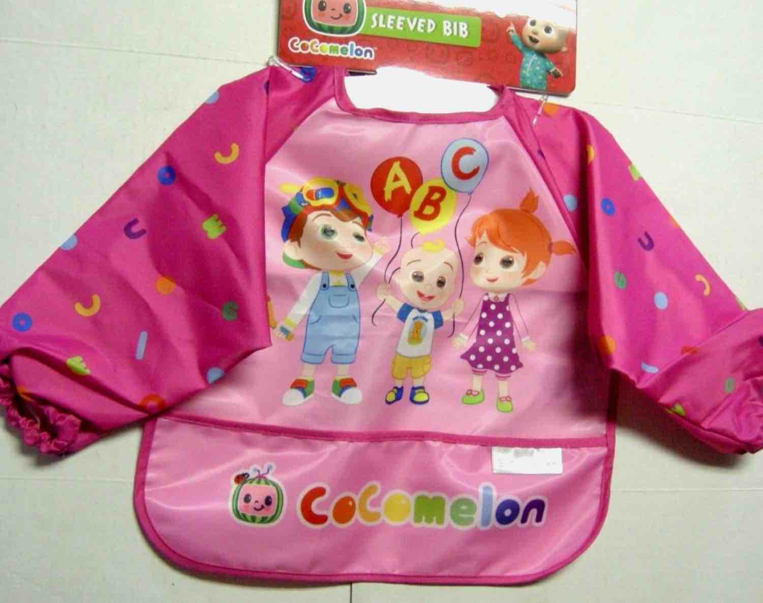 Cocomelon Sleeved Bib By Dream Gro, Pocket Catcher, Waterproof, Pink, One Size