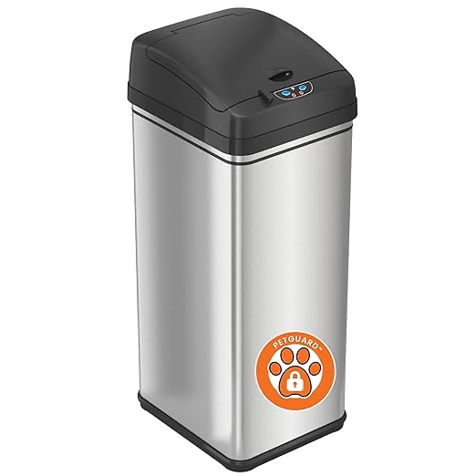 iTouchless 13 Gallon Dog Proof Trash Can with Odor Filter, Motion Sensor Stainless Steel Kitchen Trashcan Garbage Bin for Home Office Work Bedroom Living Room Garage Large Capacity Slim Wastebasket(missing power cord)