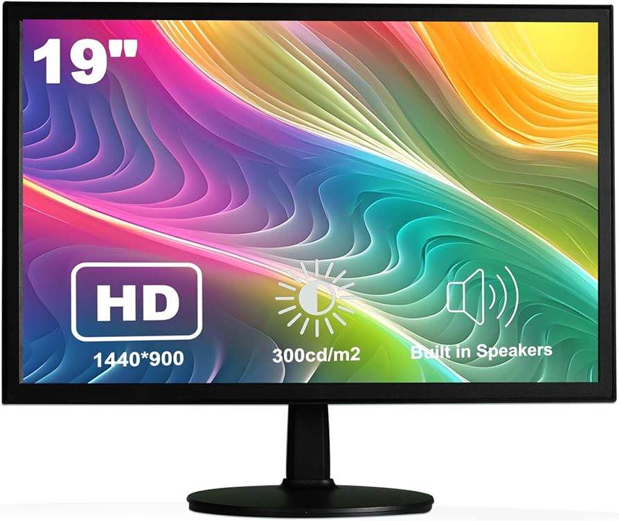 19" 1440x900 PC Monitor Office Monitor HDMI VGA LED Desktop Display Dual Speakers,60Hz,5ms,VESA Mounting,Wide Viewing Angle 170°,Brightness 300cd/m²,Tilt Adjust,Business Computer Screen