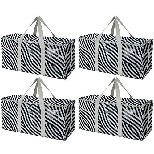 BALEINE Extra Large Storage Tote with Zippers & Carrying Handles, Heavy-Duty Oxford Fabric Moving Bags for Laundry, Space Saving, Storage, 6-Pack, Zebra Stripe