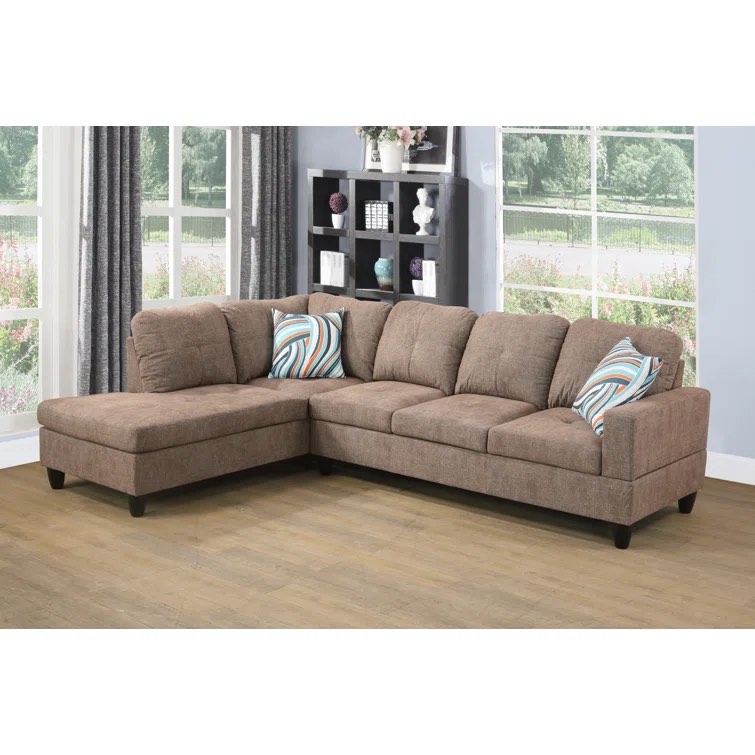 Larelle 103.5" Wide Faux Leather Sofa & Chaise Fabric: Chocolate Brown Microfiber/Microsuede, Orientation: Left Hand Facing only