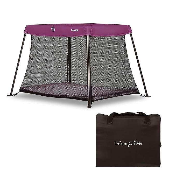travel light playard in pink, lightweight, portable and easy to carry baby playard, indoor and outdoor - with a soft and comfortable mattress pad