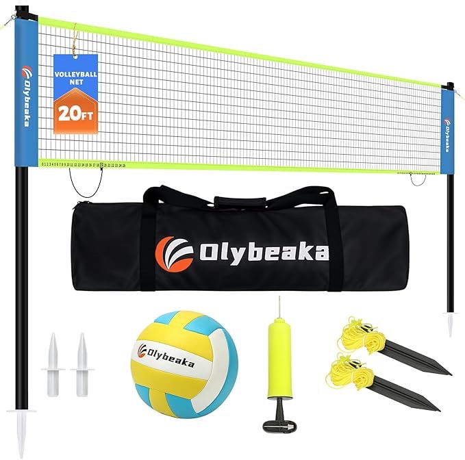 Portable Outdoor Volleyball Net Set for Backyard Beach with Adjustable Poles, Durable 20ft/32ft Net, Carry Bag - Easy Set Up & Durable