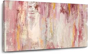 kureful abstract wall art large wall decor pink artwork 20"x 40" pictures gold paintings for bedroom living room office canvas prints(similar to stock photo)