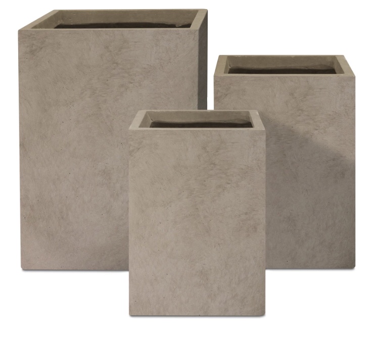 similar to the image)(pack of 4)(the color is beige)kante 18.5\\\",15.7\\\",12.6\\\" h tall rectangular concrete planters set of 3, outdoor indoor lightweight plant pots with drainage hole and rubber plug, modern style for home garden patio, weatheted concrete(minor chips)