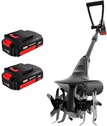 MZK 20V Cordless Tiller Cultivator with 24 Steel Tines,7.8-inch Wide Battery Powered Garden Cultivator, Mini Tiller for Gardening(2 * 2AH Battery and Charger Included)