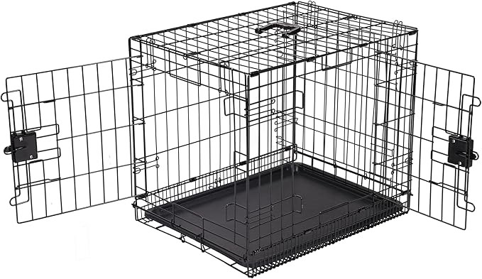 Durable,Foldable Metal Wire Dog Crate with Tray, 24 x 18 x 20 Inches, Black