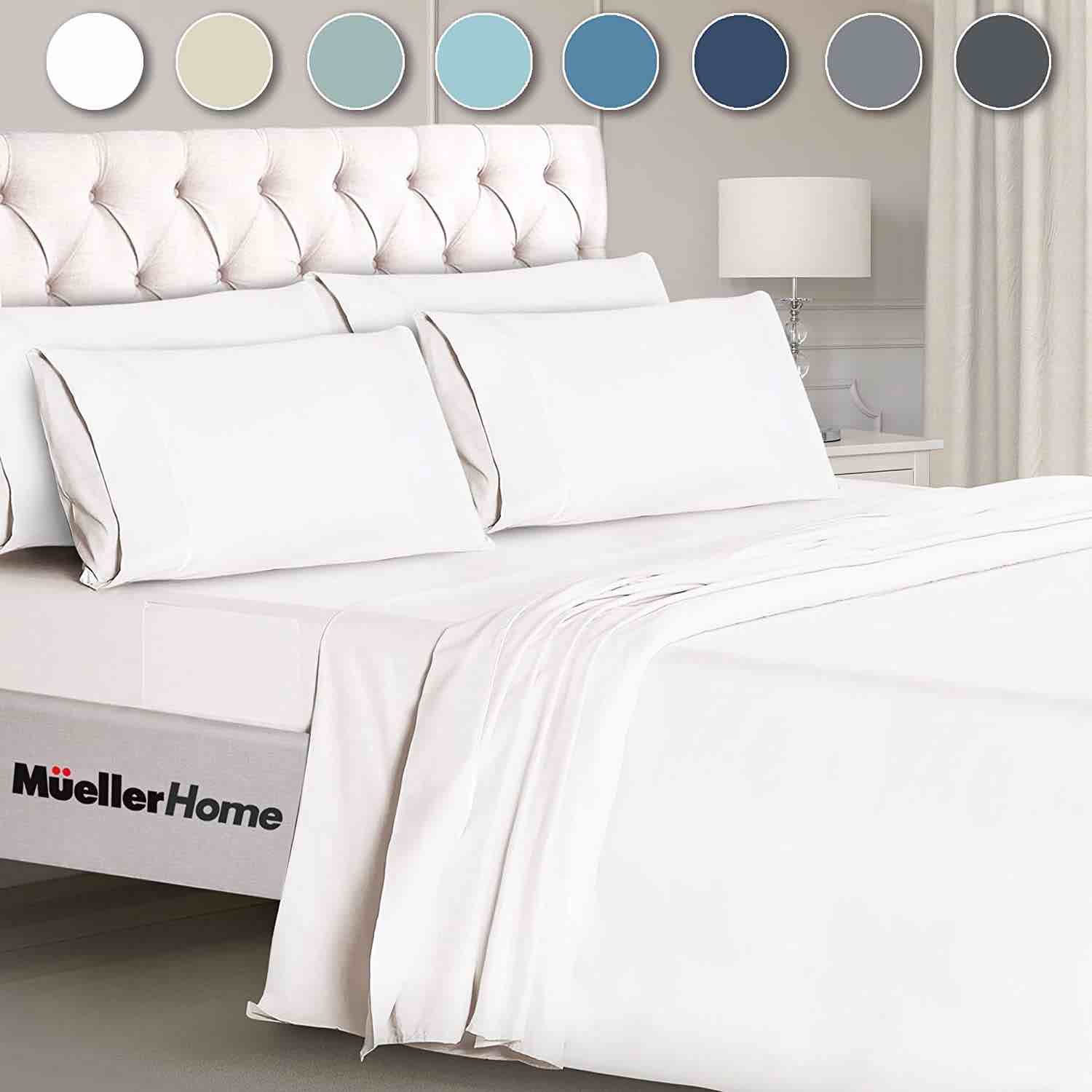 Mueller Home Premium Hotel Collection 6-Piece FULL SIZE Sheet Set – White