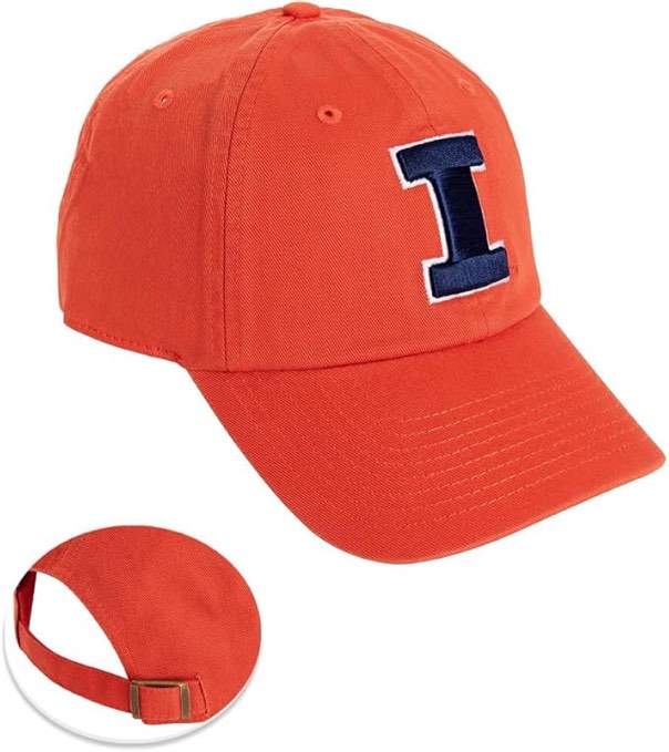 (( case pack of 6 )) University of Illinois Baseball Hat Fighting Illini U of I Brimmed Embroirderd Hats Cap Adjustable Cloth Strap Adult (Style B1) Orange