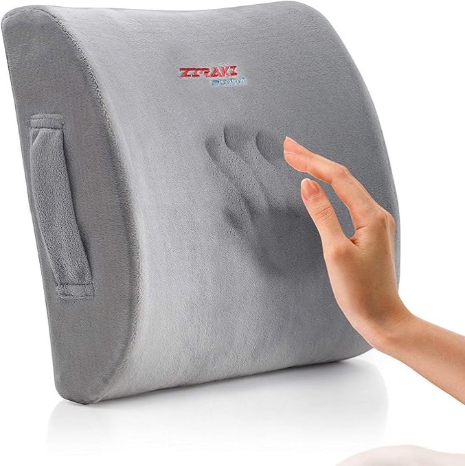 Lumbar Pillow Back Pain Support - Seat Cushion For Car or Office Chair | Memory Foam, Lower Back Pain Relief, Improve Your Posture, Protect & Soothe Your Back| Adjustable Extender Strap, Velvet Grey