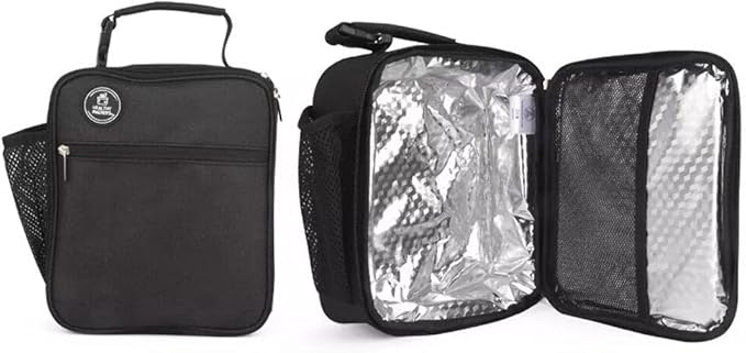 Insulated Lunch Bag for Men, Women & Kids with water bottle holder, Professional lunchbox for adults, Mens lunchbox for work, School and Outdoor Activities, waterproof insulated lunch box, black