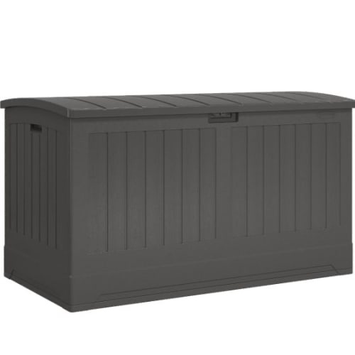Suncast 200 Gallon Deck Box, Outdoor Storage for Tools, Gardening Equipment, Sports Gear, and More, Peppercorn