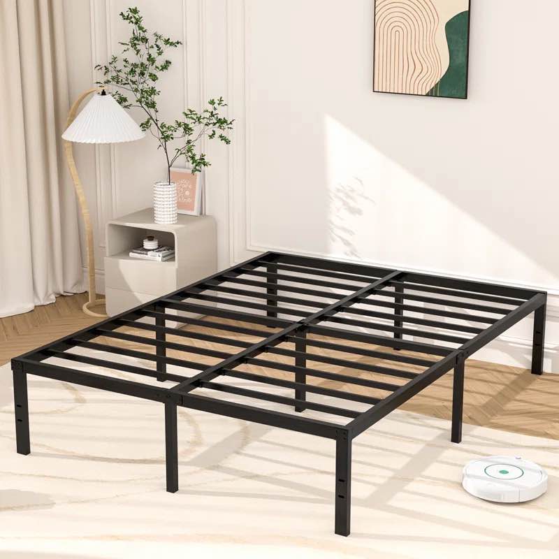 Turberville 16'' Black Metal Platform Bed Frame With Steel Slat Support, No Box Spring Needed