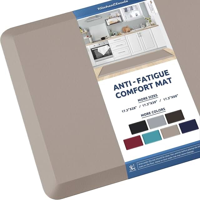 ((Color Beige)) KitchenClouds Kitchen Mat Cushioned Anti Fatigue Rug 17.3"x28" Waterproof Non Slip Standing Desk Mat Comfort Floor Mats for Kitchen House Sink Office 