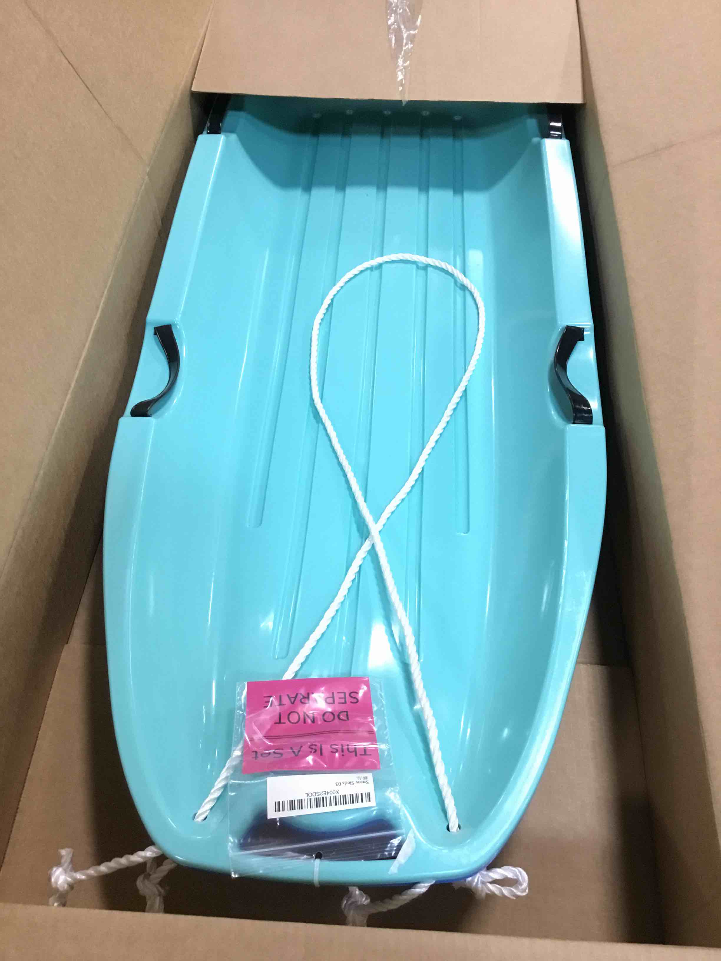 Condition photo showing Good Condition for Toboggan Snow Sled for Adults, 48in Plastic Sleds with Pull Rope and 4 Handles, Outdoor Plastic Snow Sled for Kids and Adults Blue/Green