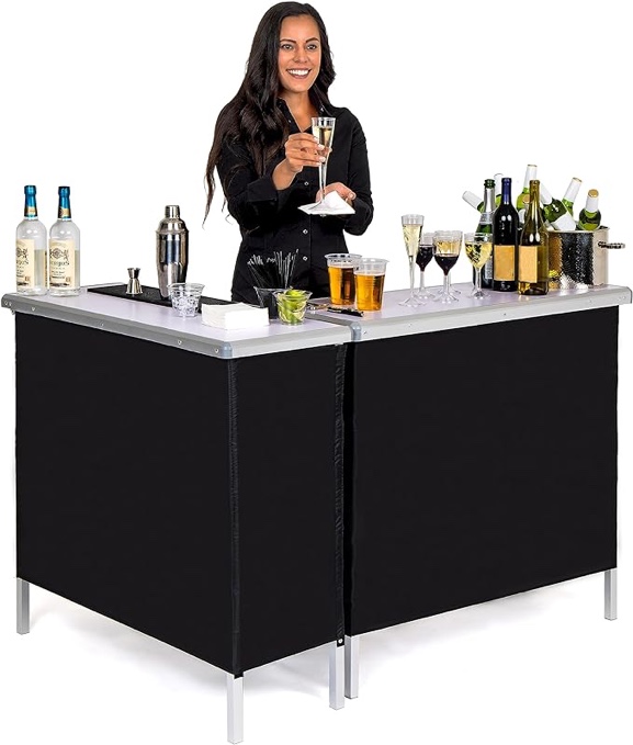 Portable Double Bar Table Set - Mobile Bartender Station for Events - Includes Carrying Case