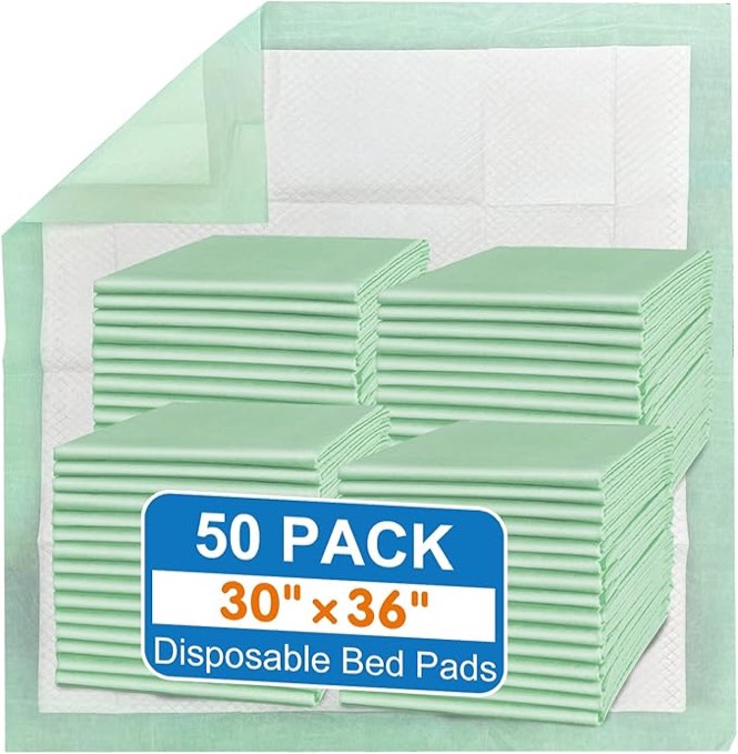 Disposable Bed Pads 30X36 (50pcs) Extra Large Underpads for Incontinence Disposable Pads for Adult, Bedwetting Child or Pets (90g/Piece, 7g SAP)