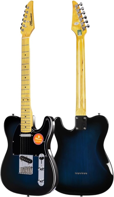 Electric Guitar TL Series, Full-Size Paulownia Wood Body, 3-Ply Pickguard, C-Shape Neck, Ashtray Bridge, Quality Gear MS110 (Blue)