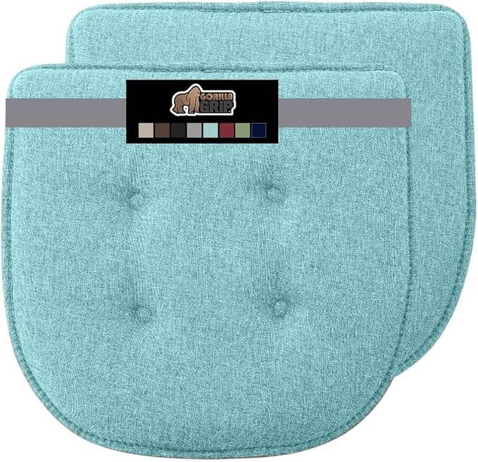 Gorilla Grip Tufted Memory Foam Chair Cushions, Set of 4, Comfortable Seat Cover Cushion, Thick Durable and Washable Slip Resistant Pads, Dining Room Chairs, Office Desk, Kitchen Table 16x17 Turquoise