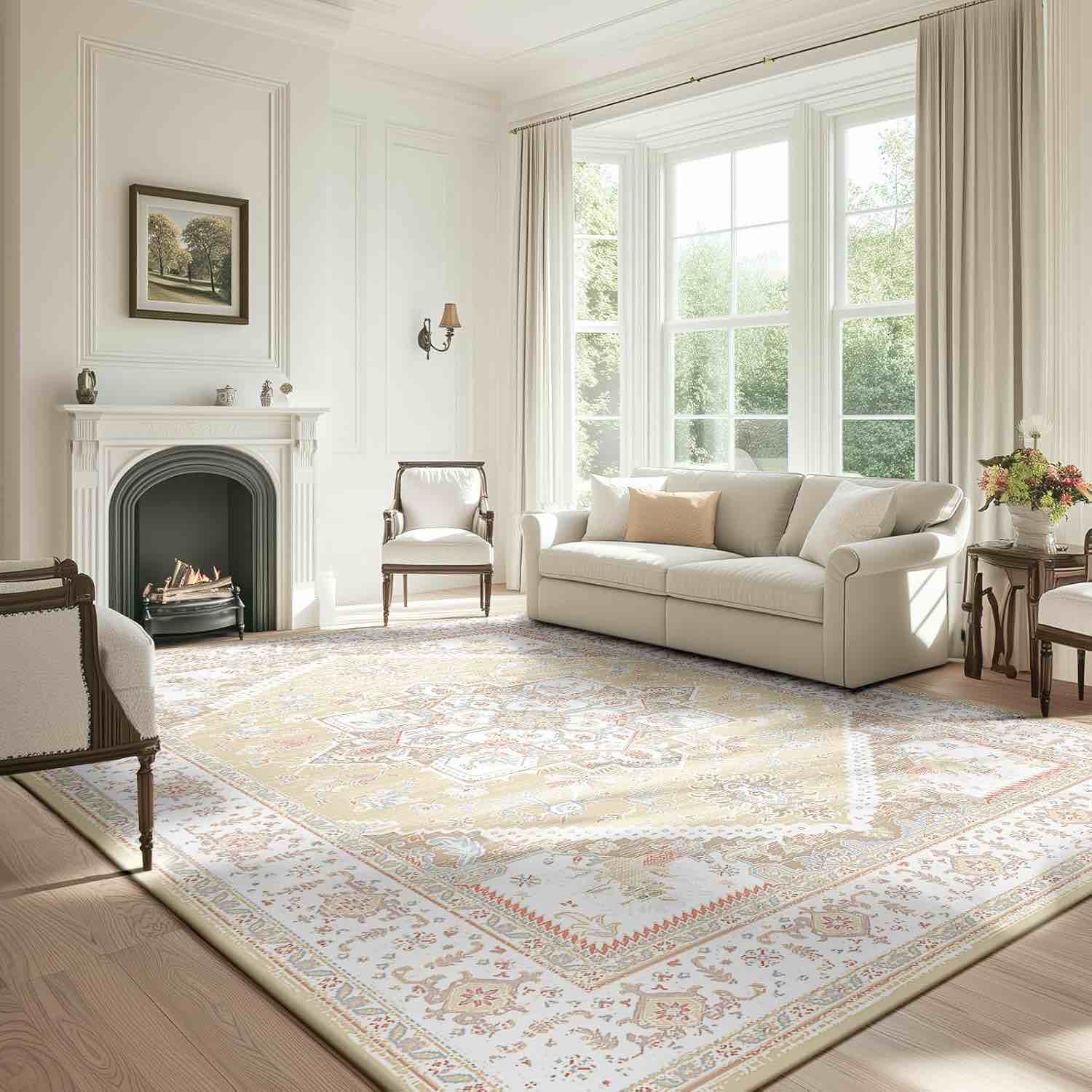( similar) BESTSWEETIE Area Rug 8x10 for Living Room, Washable Rug 8x10, Non Slip Water Repellent Floor Carpet, Low Pile Soft Vintage Rug for Bedroom Dining Room...