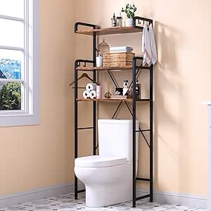 SMIBUY Bathroom Over The Toilet Storage Cabinet, 2 Door Bamboo Cabinet Organizer, Freestanding Space Saver Toilet Rack with Adjustable Inside Shelf and Open Shelf (Black)