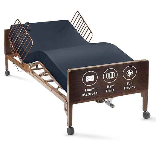 ( size 96x 12.5 x66cm ) Full Electric Hospital Bed for Home Use with Foam Mattress, Half Rails - Medical Bed Set( incomplete)(  box 1/2 )