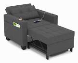 39" Upholstered Convertible Chair 3-In-1 Pull Out Sofa Bed, dark grey, INCOMPLETE 