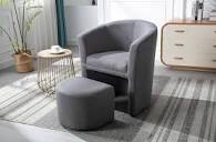 Adela Fabric Upholstered Barrel Accent Chair with Ottoman