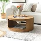 Round Coffee Table with Solid Wood Veneer (Natural Oak)