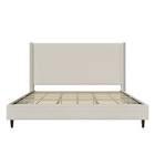 Eveline Upholstered Platform Bed Frame With High Wingback Headboard, King, Textured Ivory Canvas (Box 2 Of 2)