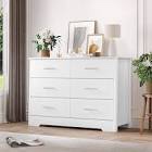 White 6 Drawer 46.5" W Double Dresser, Chest of Drawers, Bedroom Dresser