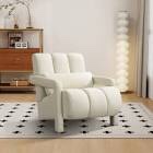 27.48” UPHOLSTERED CHANNEL TUFTED HOLLOW ARM ACCENT CHAIR, BEIGE 