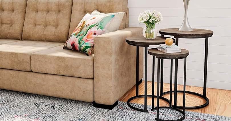 Laib Modern Nesting Tables or Nightstands, Round Living Room End Tables with Metal Base
