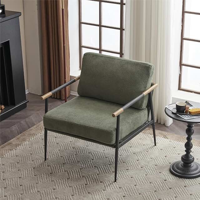 Modern Chic Accent Chair with Metal Frame , Upholstered Chenille Living Room Chair