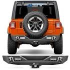 1987-2006 Jeep Wrangler TJ YJ Rear Bumper Rock Crawler Bumper with Hitch Receiver 2Pcs Upgraded 40W LED Lights Off Road Textured Black