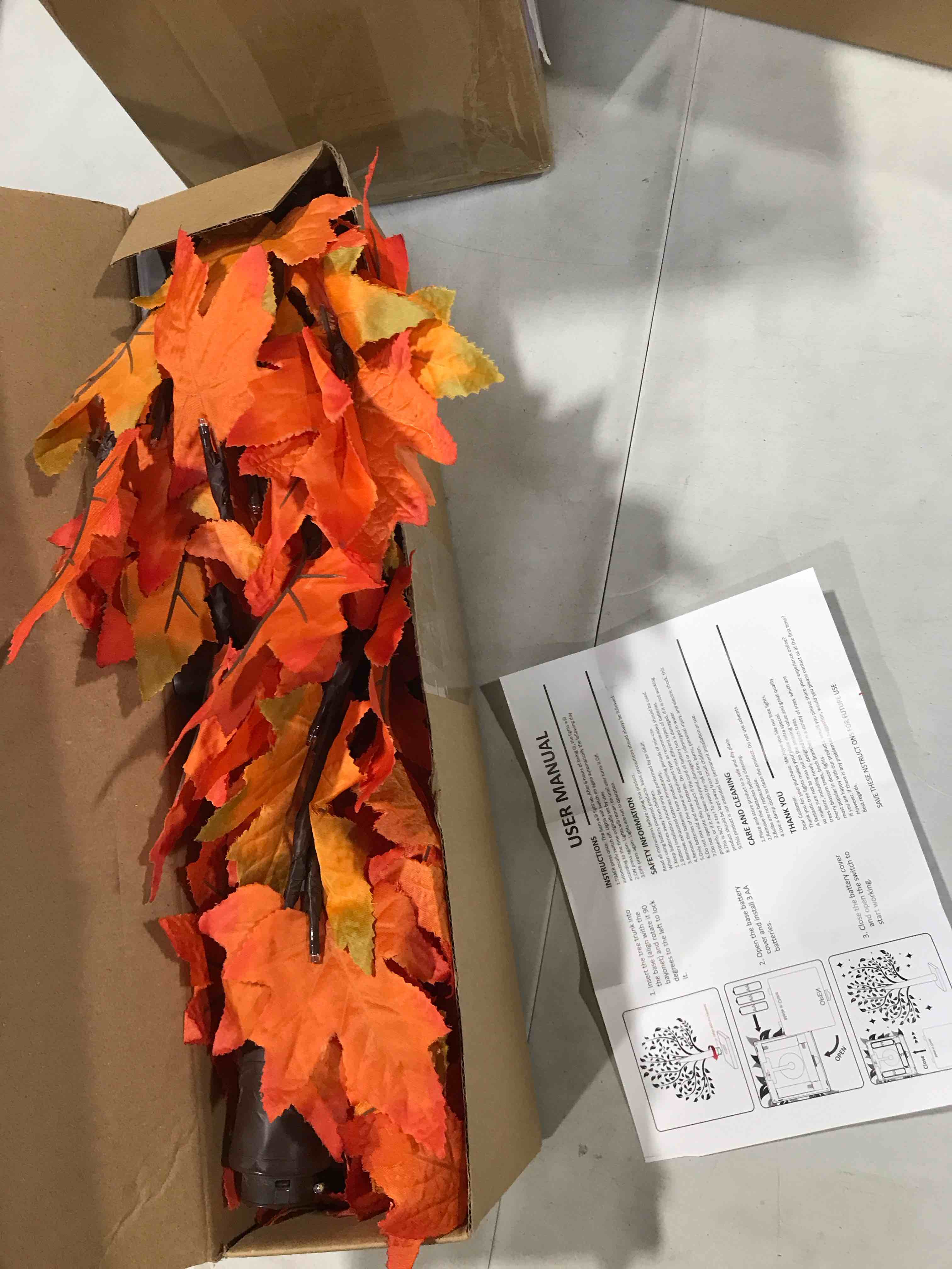 2 fall leaves trees table top light up