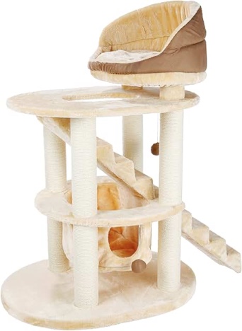 TRIXIE Elsa Senior Plush & Sisal 4-Level 43.7" Cat Tower, Scratching Posts, Hammock, Beige