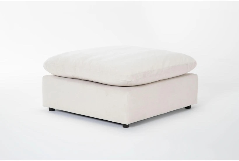 Zone Cream White Fabric Square Ottoman