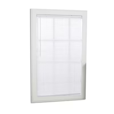 project source 1-in cordless vinyl mini blinds 39in x 64 in  white light filtering 