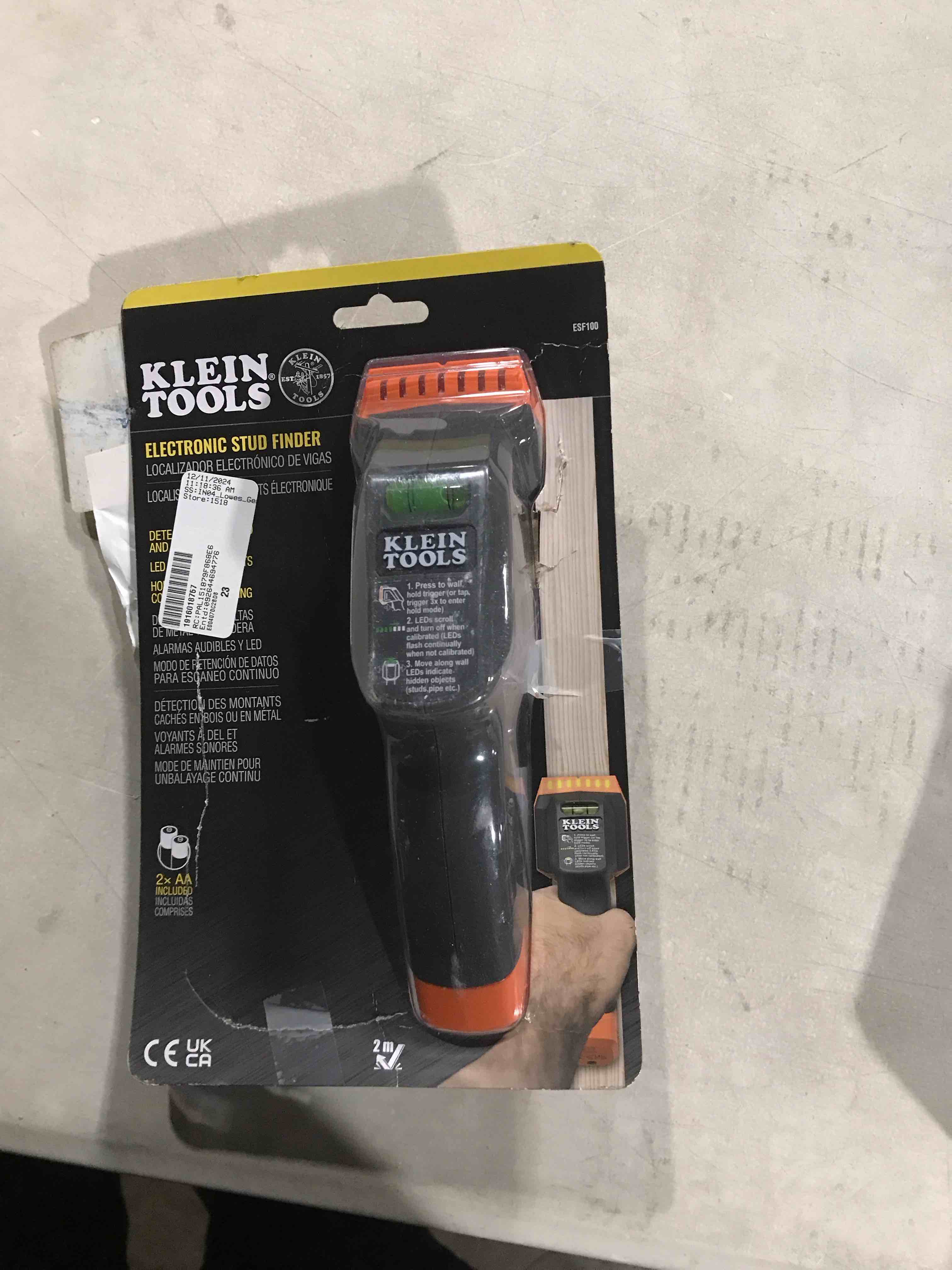 Klein tools electronic stud finder Klein Tools ESF100 Electronic Stud Finder and Wall Scanner with Bubble Level, for Wood and Metal Studs, Bright Green LEDs, Batteries Included