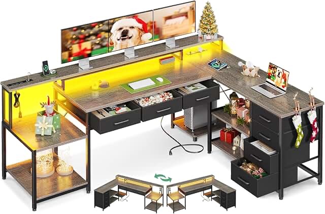 Teton 62.99'' L Shaped Standing Desk Adjustable Height Large Gaming Desk with Monitor Stand